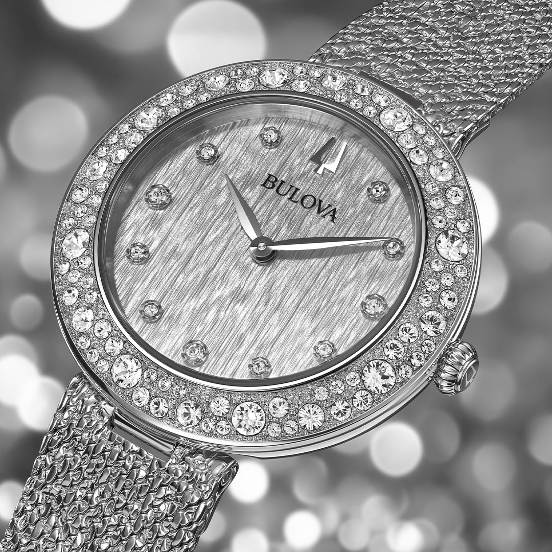 Relógio feminino Bulova com cristais, modelo 96L329
