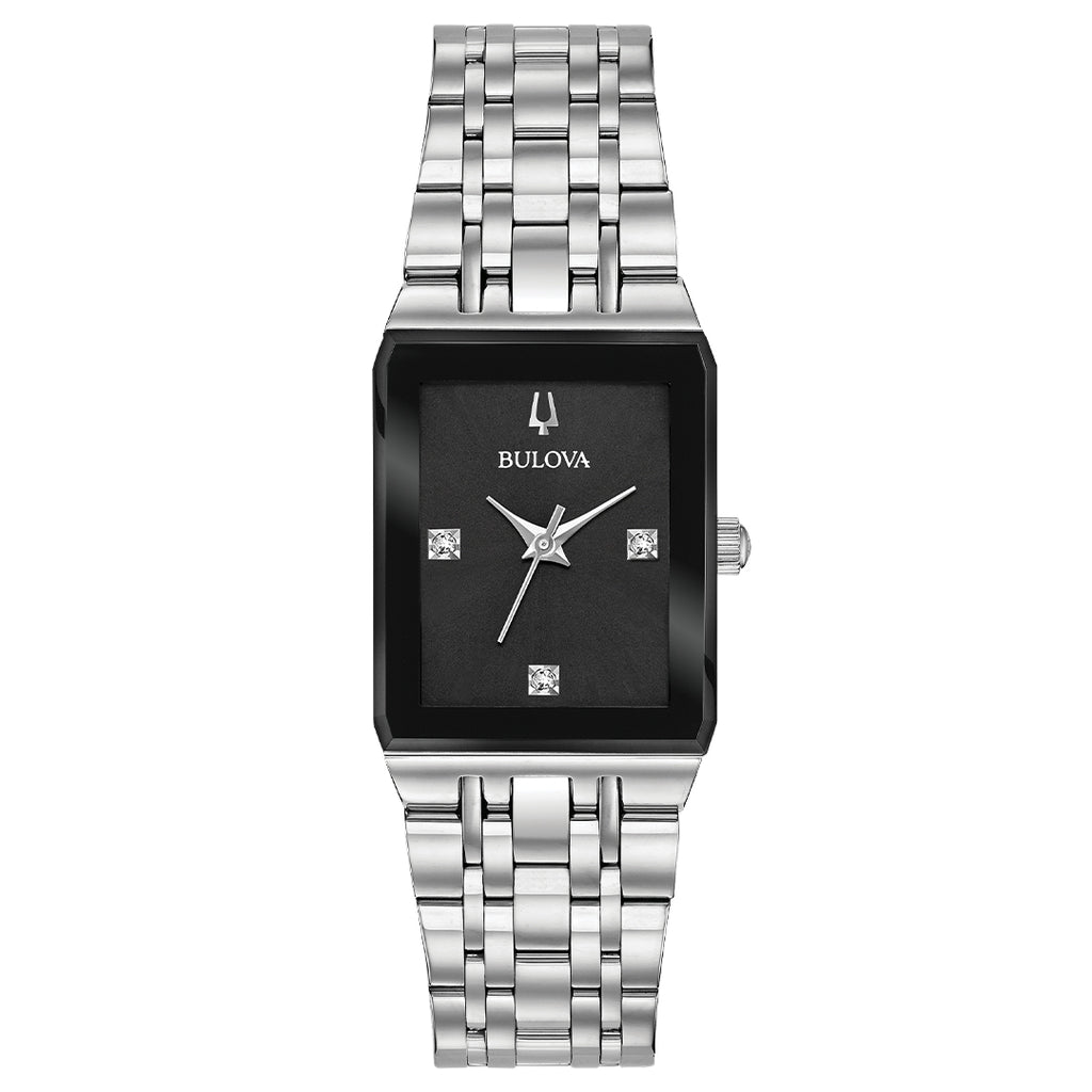 Bulova Quadra Diamond Women's Black Dial Watch 96P202