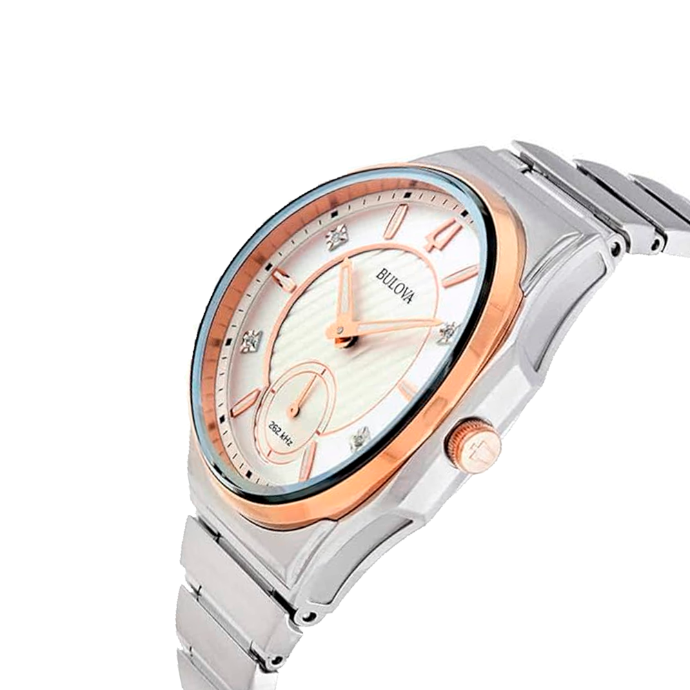 Reloj Bulova Curv de Acero con Detalles Rosados