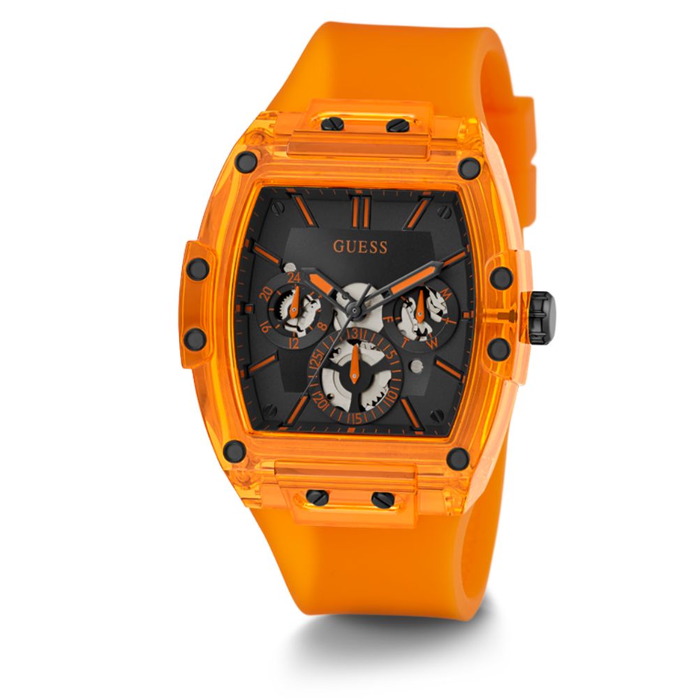 Reloj Guess Phoenix Policarbonato Transparente Con Correa Naranja