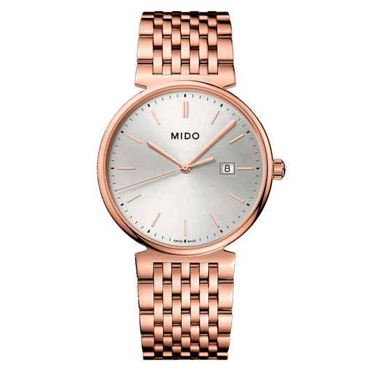 Reloj Mido Dorado De Acero Rosado Con Fondo Gris