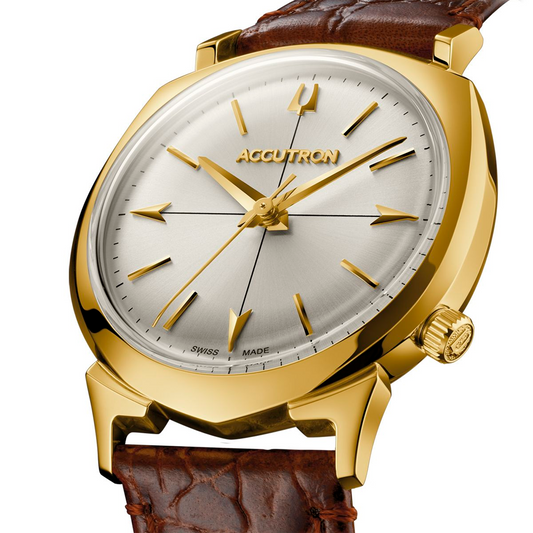 Reloj Accutron Automático de Acero Dorado con Cuero