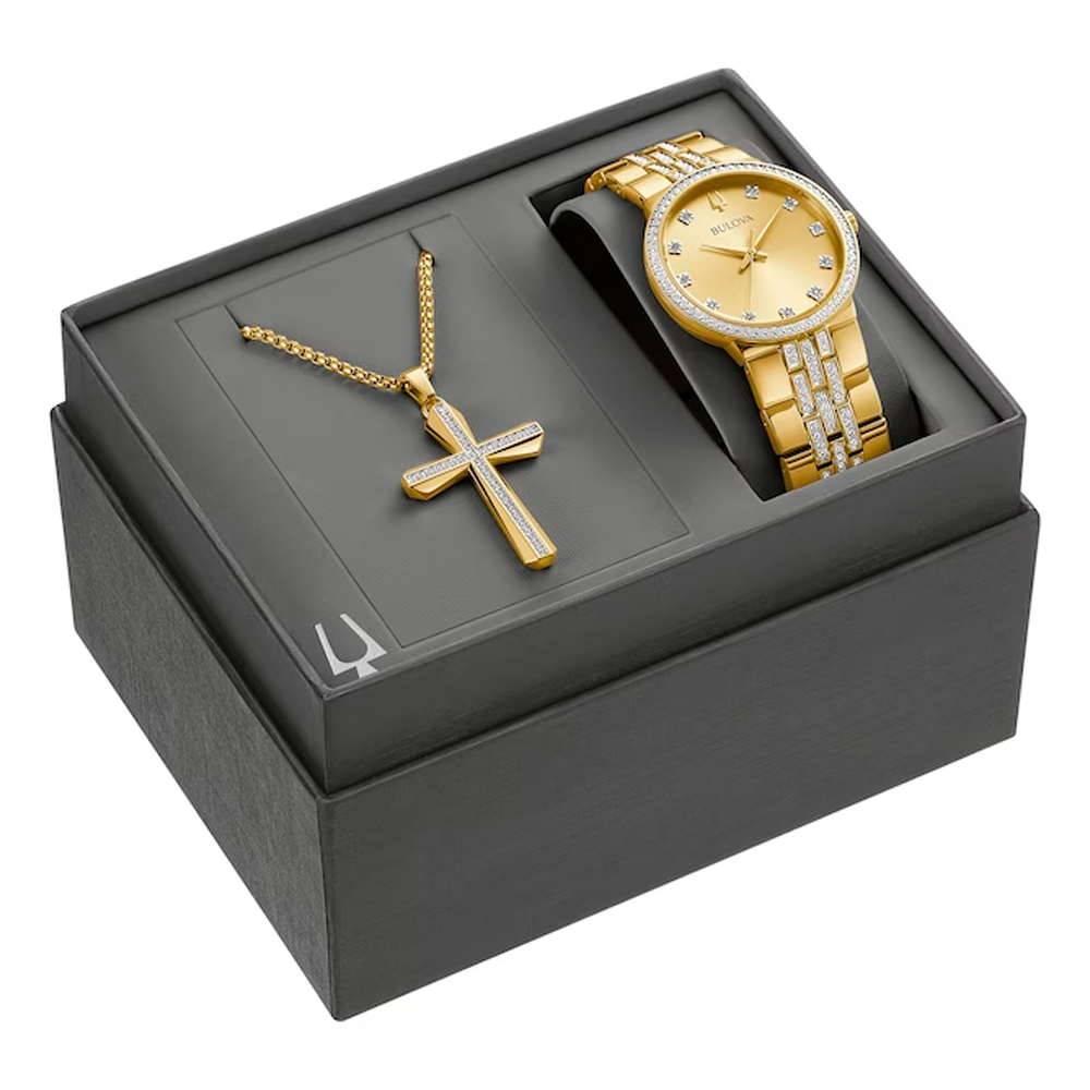 Reloj Bulova Colección Crystals Juego con Cadena Esfera Champang